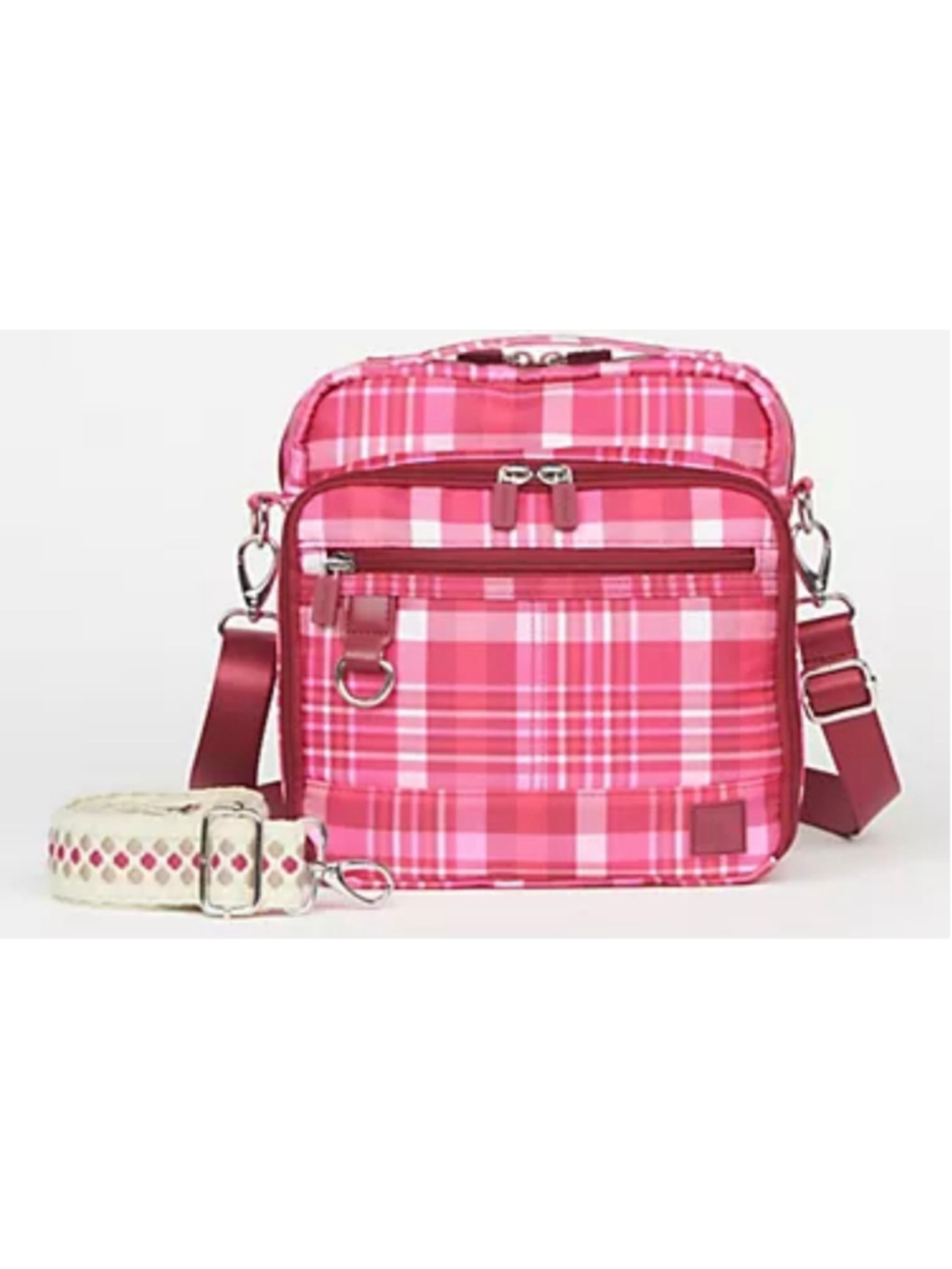 IHKWIP Everyday Explorer Crossbody Bag, Berry Pink Plaid New!